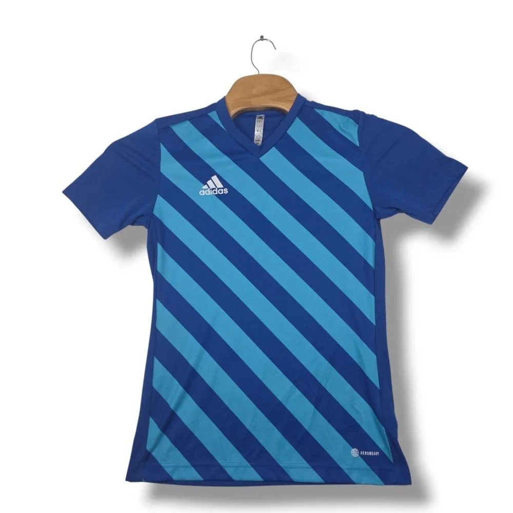 Adidas‎ Entrada 22 Soccer Jersey Mens Small Blue Striped Aeroready Graphic Shirt